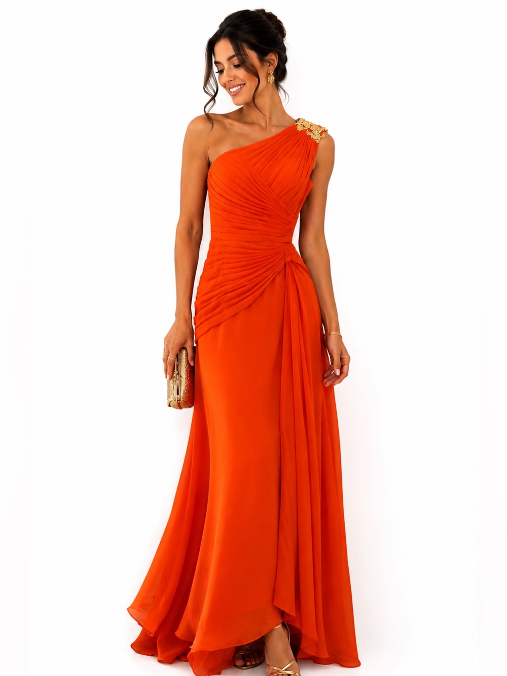 Orange One Shoulder Corset Lace Up Back Formal Gown Size 6